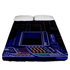 Blue Computer Monitor With Chair Game Digital Wallpaper, Digital Art Fitted Sheet (california King Size) by Bakwanart