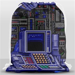 Blue Computer Monitor With Chair Game Digital Wallpaper, Digital Art Drawstring Bag (large) by Bakwanart