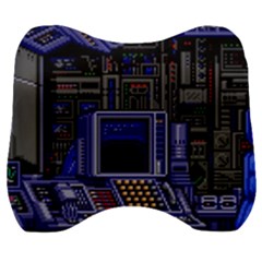Blue Computer Monitor With Chair Game Digital Wallpaper, Digital Art Velour Head Support Cushion by Bakwanart