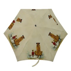 Tiger Sitting Beside Boy Painting Parody Cartoon Mini Folding Umbrellas by Bakwanart