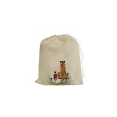 Tiger Sitting Beside Boy Painting Parody Cartoon Drawstring Pouch (xs) by Bakwanart