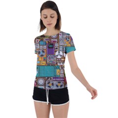 Pattern Design Art Techno Dj Music Retro Music Device Back Circle Cutout Sports Tee by Bakwanart