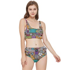 Pattern Design Art Techno Dj Music Retro Music Device Frilly Bikini Set by Bakwanart