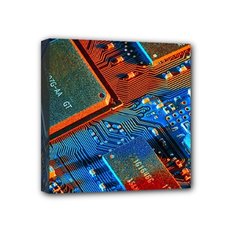 Gray Circuit Board Electronics Electronic Components Microprocessor Mini Canvas 4  X 4  (stretched) by Bakwanart