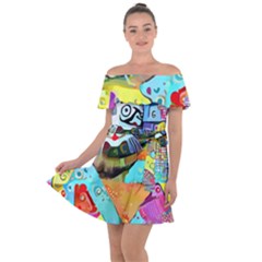 Kitten Cat Pet Animal Adorable Fluffy Cute Kitty Off Shoulder Velour Dress by 99art