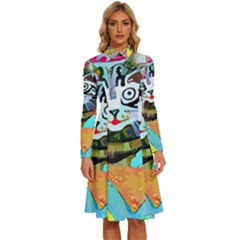 Kitten Cat Pet Animal Adorable Fluffy Cute Kitty Long Sleeve Shirt Collar A-line Dress by 99art