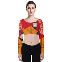 Flowers Abstract Art Painting Velvet Long Sleeve Crop Top by 99art