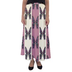 Butterflies Pink Old Ancient Texture Decorative Flared Maxi Skirt by 99art