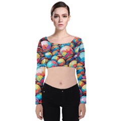 Pattern Seamless Balls Colorful Rainbow Colors Velvet Long Sleeve Crop Top by 99art