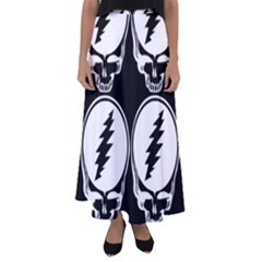Black And White Deadhead Grateful Dead Steal Your Face Pattern Flared Maxi Skirt by 99art