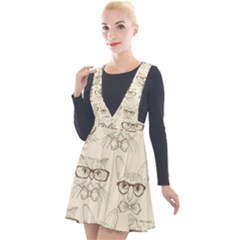 Seamless Pattern Hand Drawn-cats-with Hipster Accessories Plunge Pinafore Velour Dress by Vaneshart