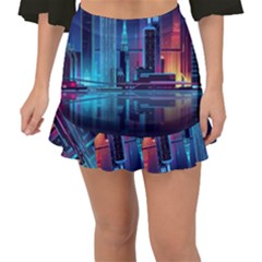 Digital Art Artwork Illustration Vector Buiding City Fishtail Mini Chiffon Skirt by 99art