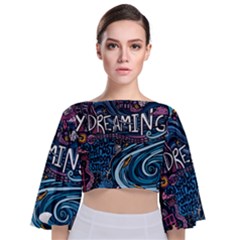 Graffiti Art Psychedelic Art Graphic Design Modern Art Tie Back Butterfly Sleeve Chiffon Top by 99art