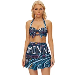Graffiti Art Psychedelic Art Graphic Design Modern Art Vintage Style Bikini Top And Skirt Set  by 99art