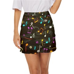 Assorted Color Musical Notes Wallpaper Fabric Mini Front Wrap Skirt by 99art
