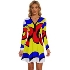 Kapow-comic-comic-book-fight Long Sleeve Deep V Mini Dress  by 99art