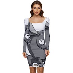 Animal-armadillo-armored-ball- Women Long Sleeve Ruched Stretch Jersey Dress by 99art