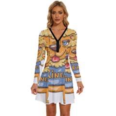 Animation-lion-animals-king-cool Long Sleeve Deep V Mini Dress  by 99art
