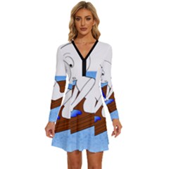 Spirit-boat-funny-comic-graphic Long Sleeve Deep V Mini Dress  by 99art
