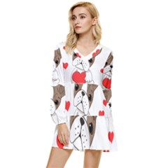 Animation-dog-cute-animate-comic Tiered Long Sleeve Mini Dress by 99art