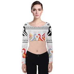 Bulgarian Folk Art Folk Art Velvet Long Sleeve Crop Top by 99art