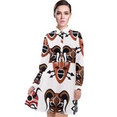 Tribal-masks-african-culture-set Long Sleeve Chiffon Shirt Dress by 99art