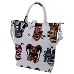 Tribal-masks-african-culture-set Buckle Top Tote Bag by 99art