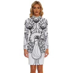 Peacock-plumage-display-bird Long Sleeve Shirt Collar Bodycon Dress by 99art