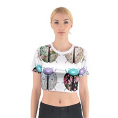 Ladybug-flower-pattern-shabby-chic Cotton Crop Top by 99art