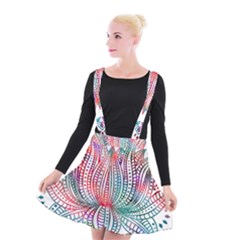 Lotus Feathers Boho Watercolor Suspender Skater Skirt by 99art