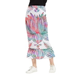 Lotus Feathers Boho Watercolor Maxi Fishtail Chiffon Skirt by 99art