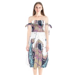 Drawing-astronaut Shoulder Tie Bardot Midi Dress by 99art