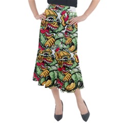 Scooter-motorcycle-graffiti Midi Mermaid Skirt by 99art
