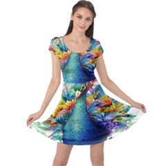 Bird-peafowl-painting-drawing-feather-birds Cap Sleeve Dress by 99art