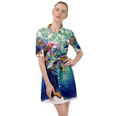 Bird-peafowl-painting-drawing-feather-birds Belted Shirt Dress by 99art