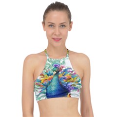Bird-peafowl-painting-drawing-feather-birds Racer Front Bikini Top by 99art