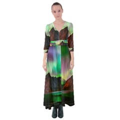 Aurora Borealis Nature Sky Light Button Up Maxi Dress by B30l