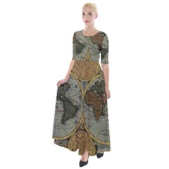 Vintage World Map Travel Geography Half Sleeves Maxi Dress by B30l