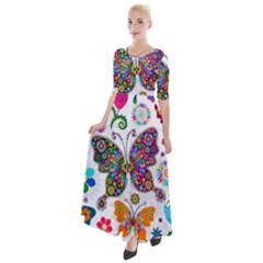 Butterflies Abstract Colorful Floral Flowers Vector Half Sleeves Maxi Dress by B30l