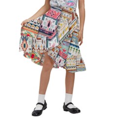 Pattern Texture Multi Colored Variation Kids  Ruffle Flared Wrap Midi Skirt by danenraven