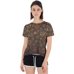 Brown And Green Floral Print Textile Ornament Pattern Texture Open Back Sport Tee by danenraven