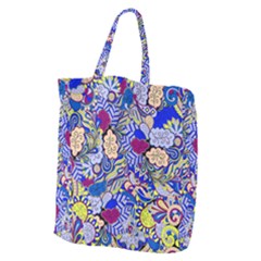 Blue Yellow Background Pattern Vector Texture Paisley Giant Grocery Tote by danenraven