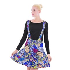 Blue Yellow Background Pattern Vector Texture Paisley Suspender Skater Skirt by danenraven