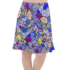 Blue Yellow Background Pattern Vector Texture Paisley Fishtail Chiffon Skirt by danenraven