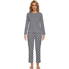 Black And White Checkerboard Background Board Checker Womens  Long Sleeve Lightweight Pajamas Set by Cowasu
