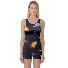 Cosmos Rockets Spaceships Ufos One Piece Boyleg Swimsuit by Cowasu