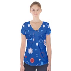 Christmas Pattern Tree Design Short Sleeve Front Detail Top by Cowasu