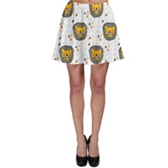 Lion Heads Pattern Design Doodle Skater Skirt by Cowasu
