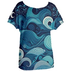 Waves Ocean Sea Abstract Whimsical Abstract Art Women s Oversized Tee by Cowasu