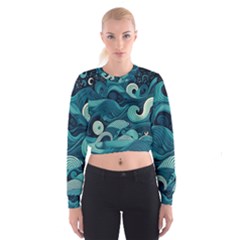 Waves Ocean Sea Abstract Whimsical Abstract Art Cropped Sweatshirt by Cowasu